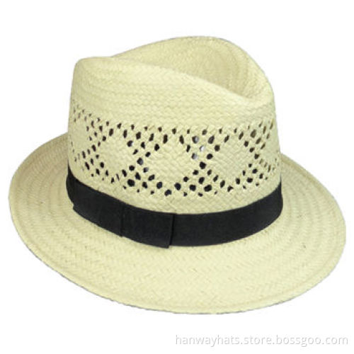 Open Weave Cheap Straw Hat with Grosgrain Band and Bow